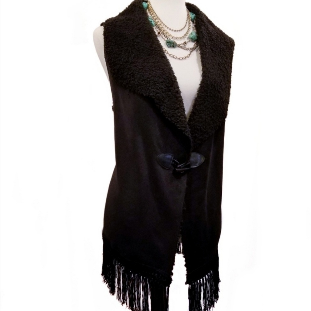 Fur Fringed Vest Faux Suede by IT GIRL